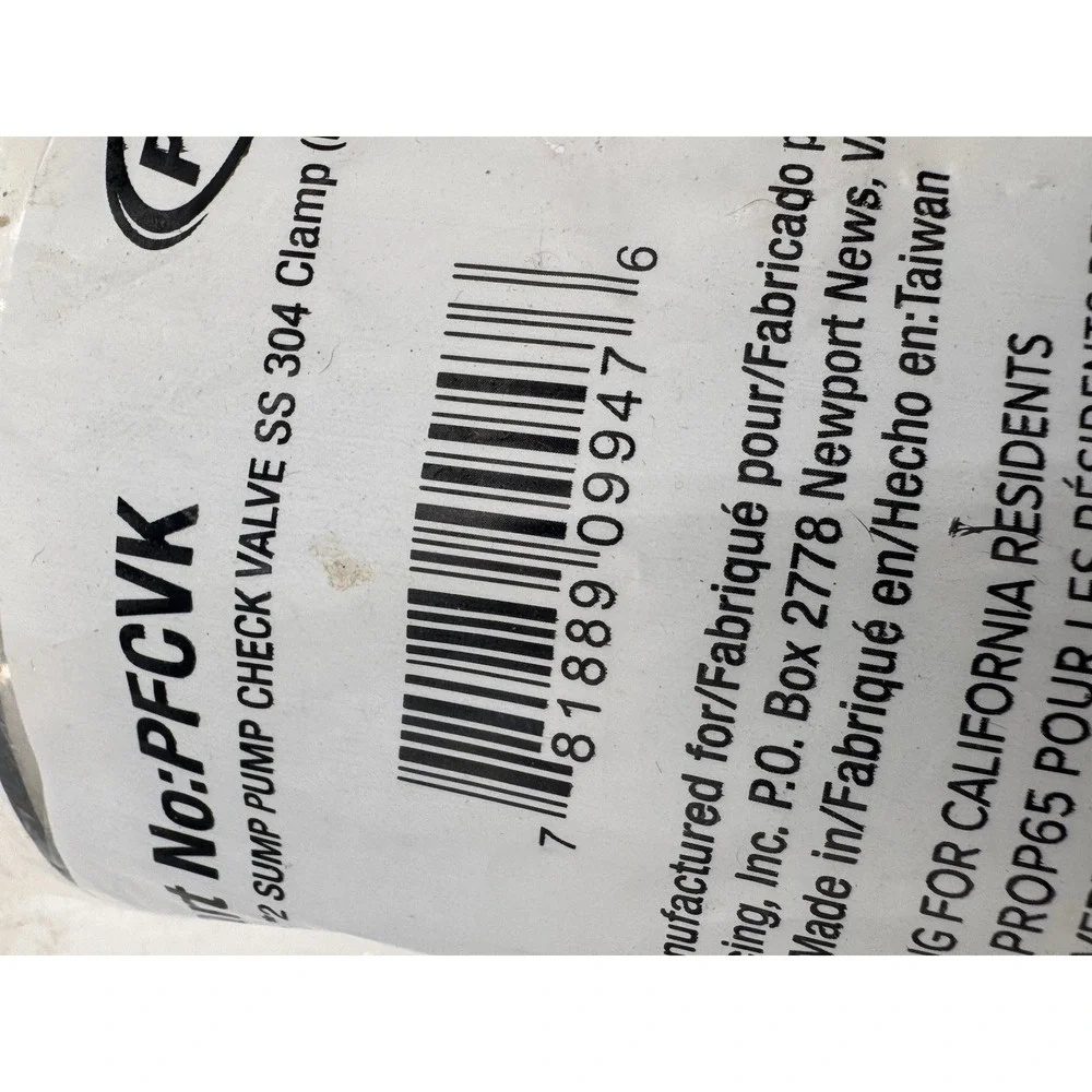 ProFlo 2in PFCVK Sump Pump Check Valve SS 304 Clamp (Band and Screw)